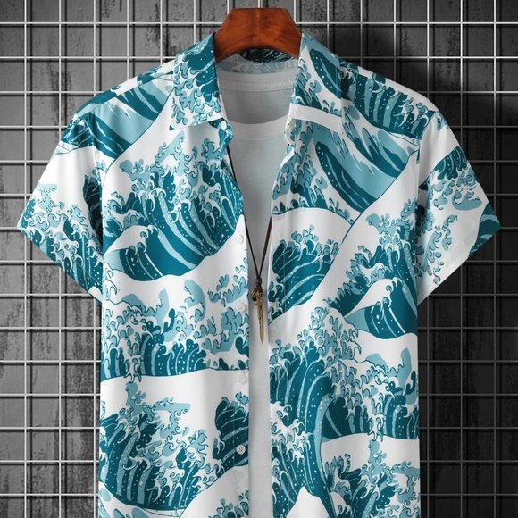 Other - Limited Edition Blue and White Patterned Wave Hawaiian Mens M Shirt